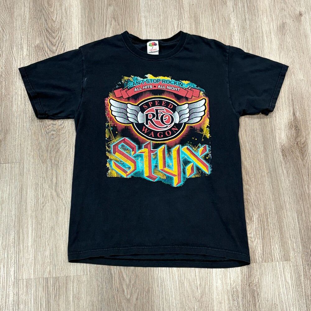 RARE REO Speedwagon x Styx Tour 2009 Concert Tee T-Shirt Men's Size Medium Black